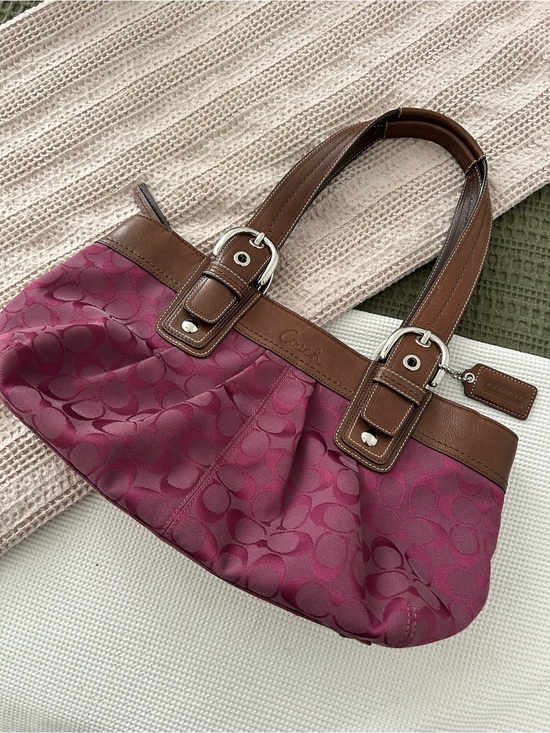 Coach Handbags - Vintage Coach - large Signature Soho in Berry with Brown Leather Trim